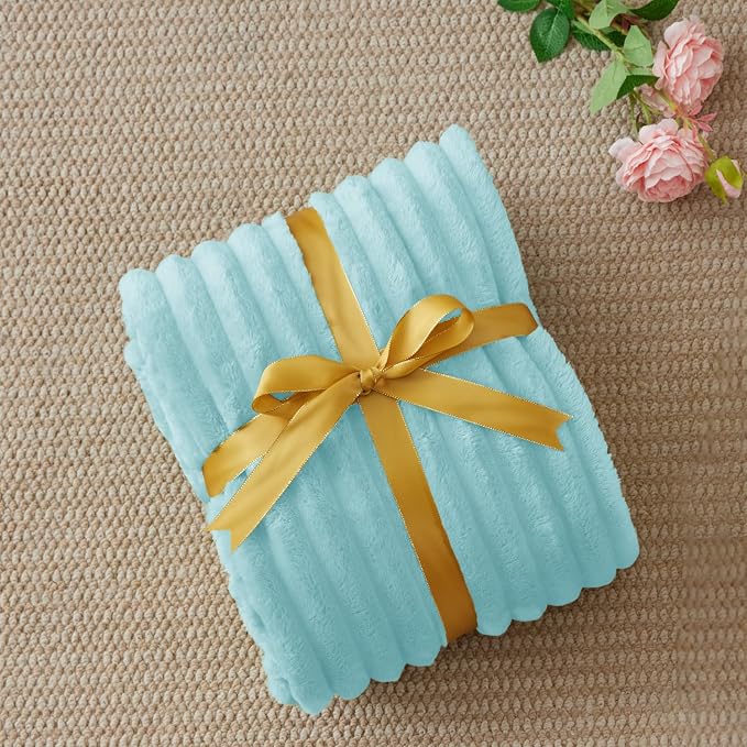BEDELITE Ribbed Twin Blanket for Couch & Bed, Cloud Blue, Warm Yet Lightweight - Image 6