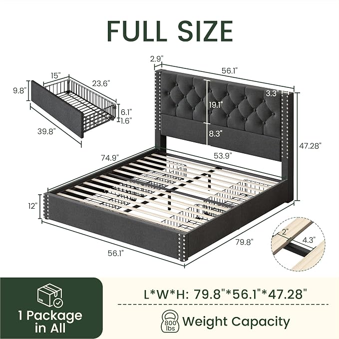 LARMACE Full Size Bed Frame Upholstered Platform Bed - Image 2
