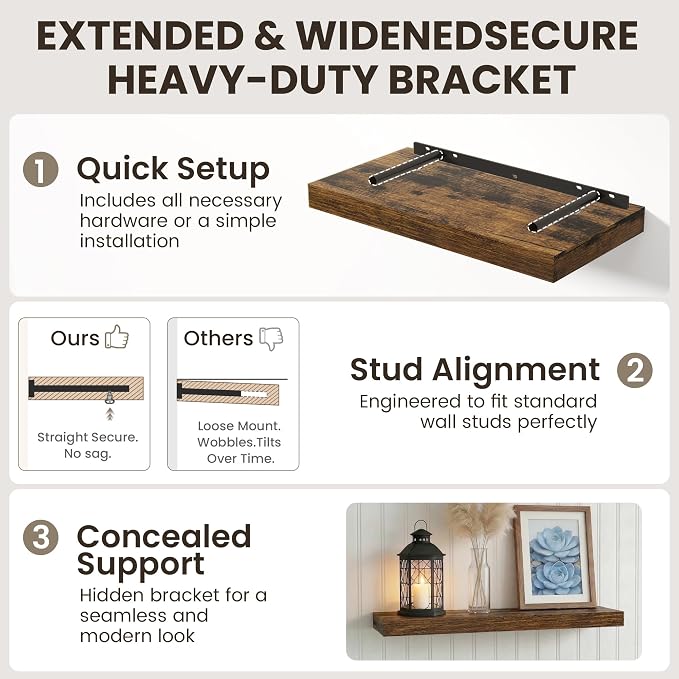 Dreamland Floating Shelves 16 inch, 2 Pack Rustic Wooden Wall Shelves, Wall - Image 4