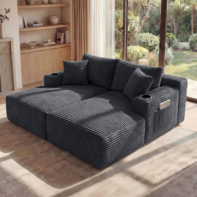 125 Inch Modular Sectional Sofa, Cloud Couch Oversized U Shaped Corduroy Sofa - Image 7