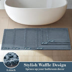 RESARE Waffle Bathroom Runner Rugs, Non Slip Boho Bath Mat 24"x60" Blue | Long - Image 5