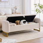 66" End of Bed Bench King Size, Teddy Boucle Storage Bench - Image 9