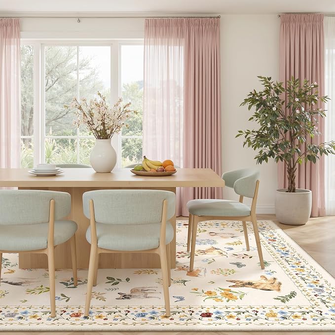 Soalmost Dog 9x12 Area Rugs for Living Room, Washable Animal Soft Rug Beige | - Image 2