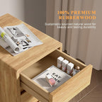 Nightstand 2 Drawers with Open Shelf Narrow Night Stand Solid Wood Bedside - Image 4