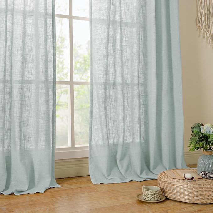 Greyish Blue Linen Sheer Curtains 84 inch - Image 8