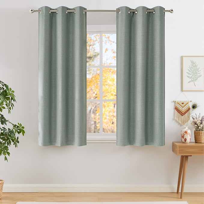 NICETOWN Short Faux Linen Sage Green Blackout Curtains 63 inches Long by NICETOWN