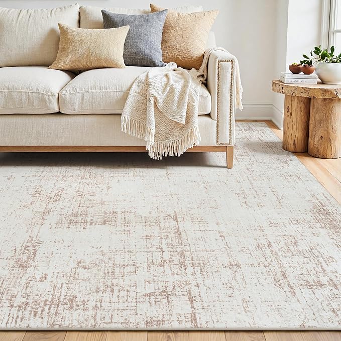 10x14 Area Rug for Living Room Bedroom: Non-Slip Modern Beige White | Machine - Image 3