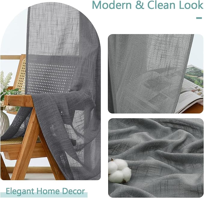 Chyhomenyc Charcoal Grey Semi Sheer Curtains 84 Inches Long 2 Panels Set - Image 8