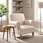 Beige Linen Fabric Accent Chairs Set of 2, Modern Farmhouse Upholstered - Image 6