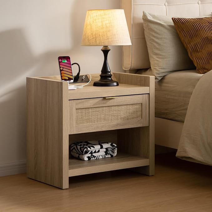 SICOTAS Rattan Nightstands Set of 2 Bedside Table - Image 2