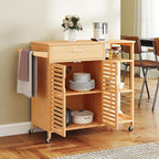 Giantex Bamboo Kitchen Island Cart, Mobile Serving Cart - Image 2
