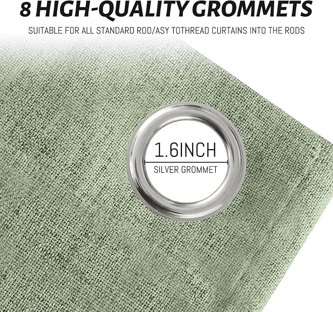 Yakamok 90 Inch Light Sage Green Linen Texture Curtains - Image 4