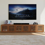 POVISON Full Assembled Mid Century Modern TV Stand, Wood Slatted Media Console - Image 6