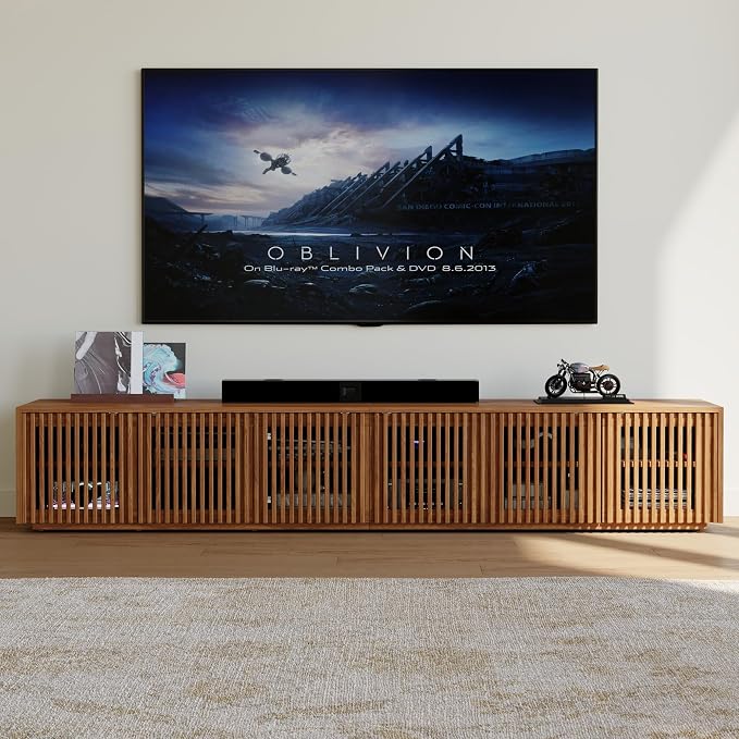 POVISON Full Assembled Mid Century Modern TV Stand, Wood Slatted Media Console - Image 6