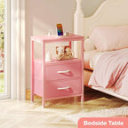 Huuger Nightstand with Charging Station, Side Table with Fabric Drawers - Image 2