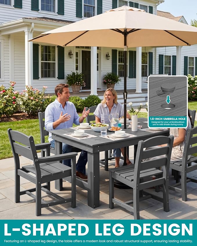 SERWALL Outdoor Dining Table Set, 67‘’ HDPE Patio Dining Set - Image 3