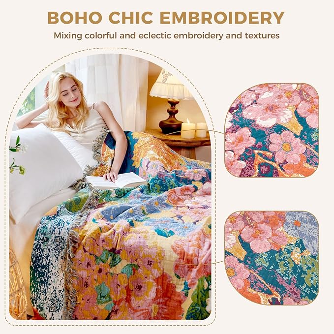 LUTBM Boho Throw Blanket for Couch Sofa Chair Cotton Summer Blankets for - Image 3