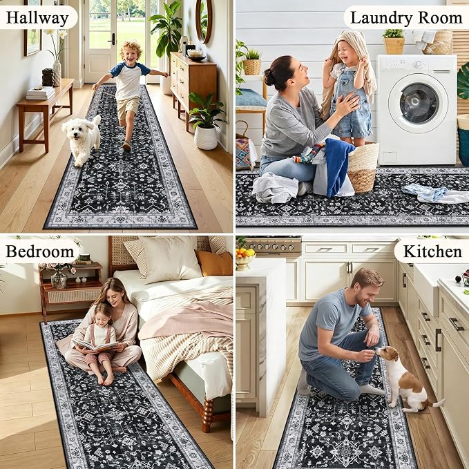 HEBE Hallway Runner Rug 2'x8', Washable Non Slip Kitchen Rug Runner | Soft Boho - Image 6