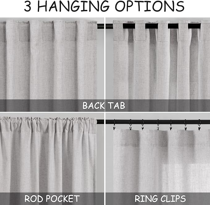 Grey Linen Curtains 120 Inch Extra Long - Image 3