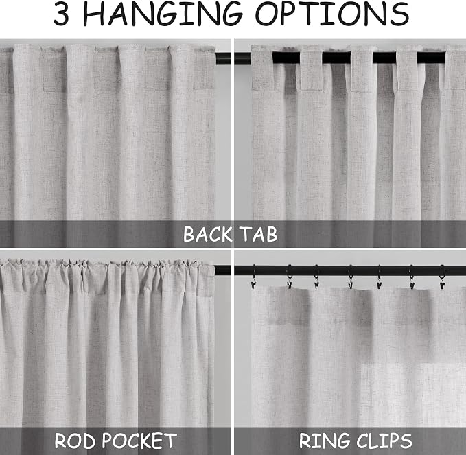 Grey Linen Back Tab Curtains 84 Inch Length - Image 3