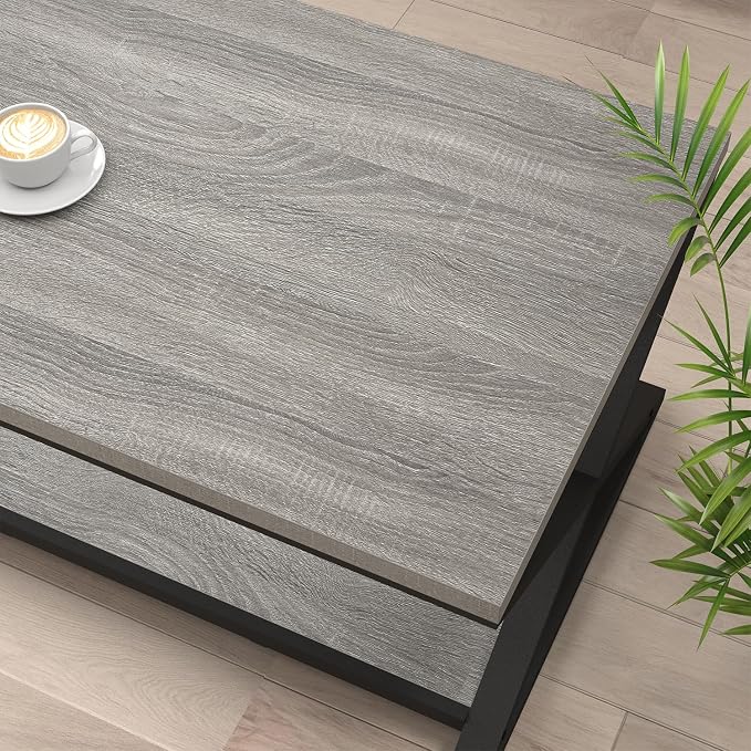 HSH Rustic Grey Coffee Table, Modern Minimalist Living Room Table - Image 5