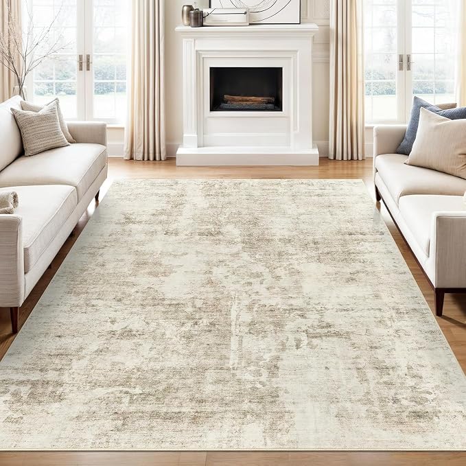 Soalmost 10x14 Area Rugs for Living Room Washable Rug Abstract Beige/Gray | - Image 8