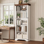 5-Tier Farmhouse Bookshelf, 61.1 inch Tall Bookcase by HOTLUU