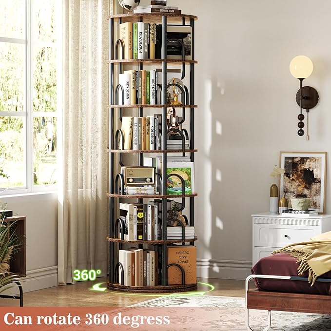 Aheaplus 6 Tier Rotating Bookshelf Tower, Revolving Bookcase, 360° Round - Image 6