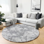 Tie-Dyed Light Grey Round Area Rugs 6ft, Ultra Soft Bedroom Circle Rug - Image 4