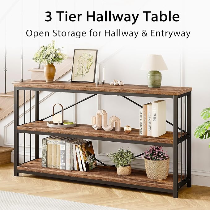 LVB Industrial Console Entryway Table, Metal Wood Rustic Sofa Table - Image 7