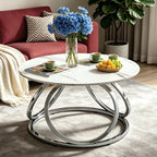 O&K FURNITURE Silver Coffee Table, Round Coffee Table Faux Marble Veins - Image 6
