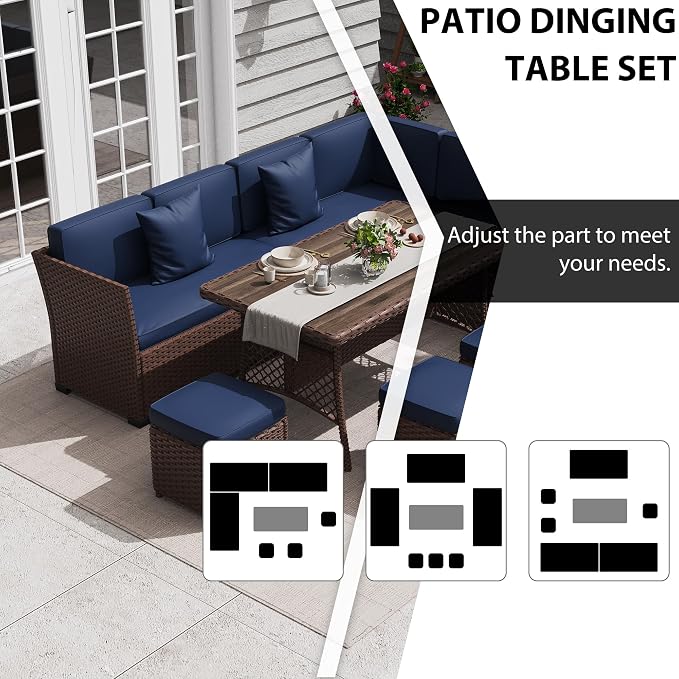 KIGOTY 7 Piece Patio Furniture Set, Outdoor PE Wicker Rattan Outdoor Dining Set - Image 5