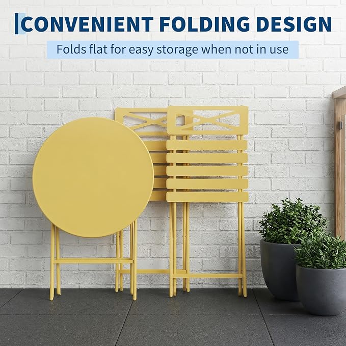 GarveeTech 3-Piece Folding Bistro Set, Heavy Duty Outdoor Patio Furniture - Image 6