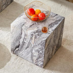 Side Table, End Table Living Room Table, Modern Sofa Couch Table, Faux Marble - Image 6