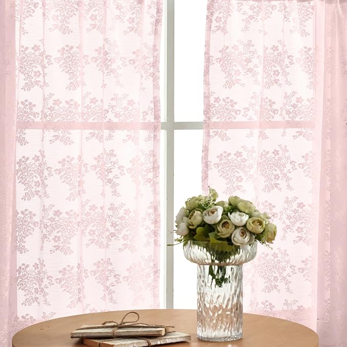 YJ YANJUN Vintage Lace Curtains 36 inch Length 2 Panels - Image 3