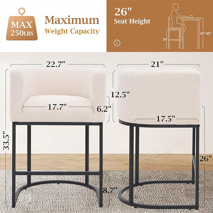 ClinQ 26" H Counter Height Bar Stools Set of 4, Modern Barrel Counter Stools - Image 2