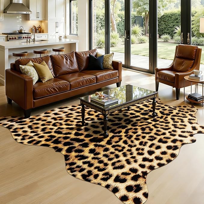 8 x 10 Western Faux Leopard Rug, Large Animal Print Cheetah Rug | Premium by AROGANAREARUG