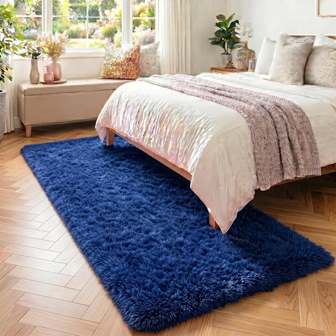 Navy Blue Rugs for Bedroom, Living Room 2x6 Ft, Fluffy Runner Rugs | Plush - Image 4