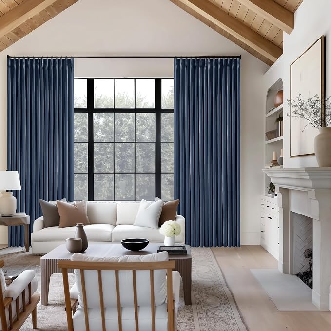 Navy Blue Blackout Linen Curtains 108 Inches Long - Image 7