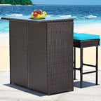 Tangkula Patio Bar Set, 3 Piece Outdoor Rattan Wicker Bar Set - Image 3