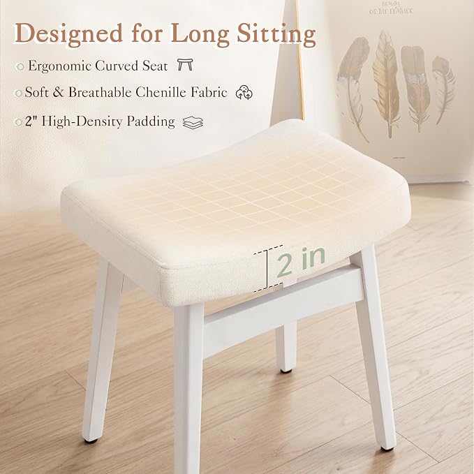 LUE BONA Solid Wood Vanity Bench Stool, 17.3" H Ergonomic Saddle Stool - Image 3