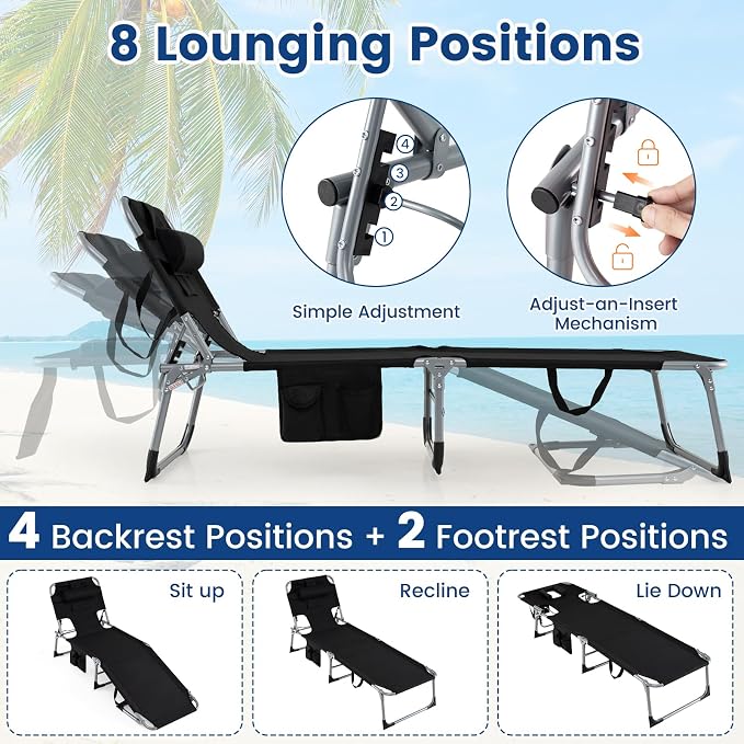 Goplus Tanning Chair, Folding Adjustable Patio Lounge Chair - Image 4