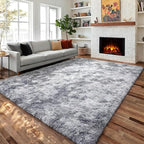 Light Grey Shaggy Abstract Area Rug 6x9 Feet, Plush Fluffy Rugs by PAGISOFE