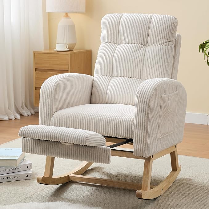 NIOIIKIT Nursery Rocking Chair, Corduroy Upholstered Rocking Chair by NIOIIKITFURNITURE