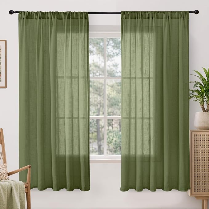 BGment Olive Green Linen Curtains 63 Inches Long by BGment