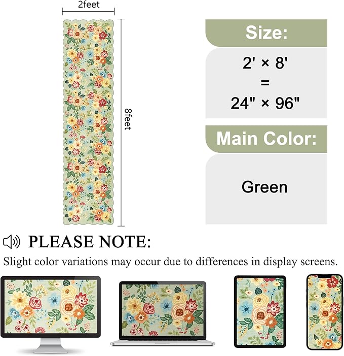 DUKINO 2x8 Washable Runner Rug, Floral Non Slip Kitchen Runner Rug, Soft Throw - Image 2