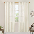 Natural Linen Semi Sheer Curtains 80 Inch Length, Light Filtering | Neutral by LAMIT