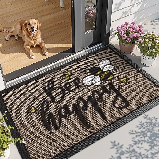 LUMI Outside Welcome Door Mat 32x47, Non-Slip Durable Rubber Easy Clean | Bee by LUMI