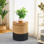 Wimarsbon Round Pouf Ottomans, Handwoven Natural Water Hyacinth Seagrass Pouffe - Image 5