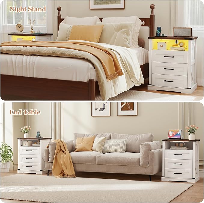 Turosur 22'' Set of 2 White Farmhouse Nightstands - Image 7